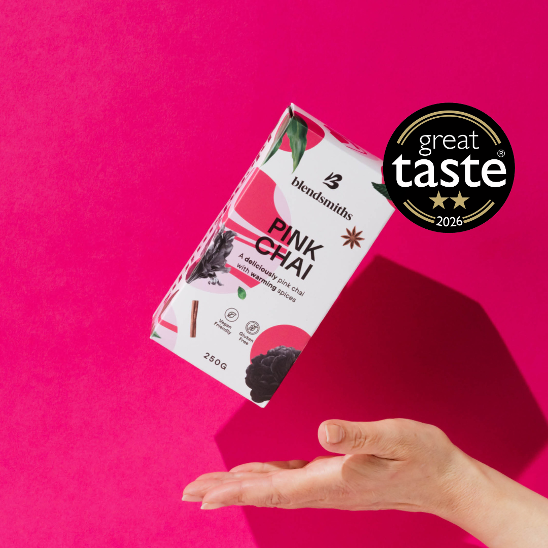 Blendsmiths 250g Pink Chai packaging showcasing its Great Taste Award 2026 badge.