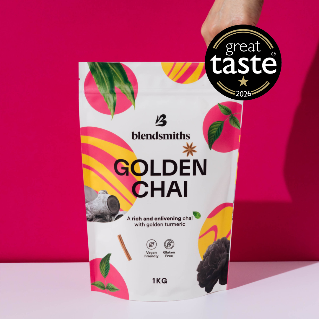 Blendsmiths Golden Chai 1kg packaging showcasing its Great Taste Award badge.