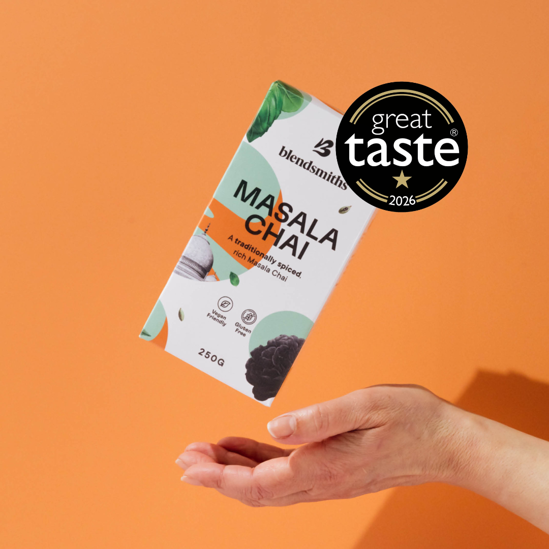 Blendsmiths 250g Masala Chai packaging showcasing its Great Taste Award badge.