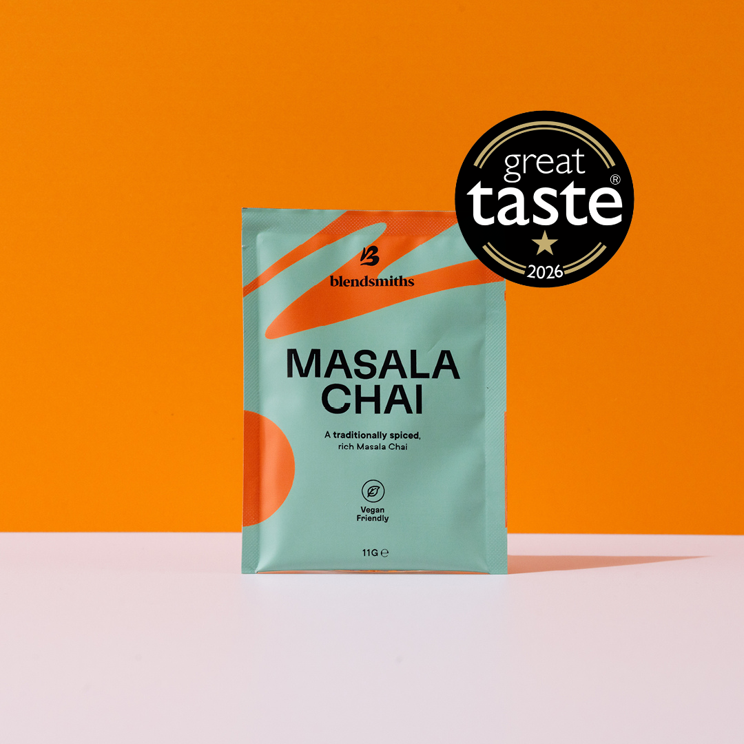 Blendsmiths Masala Chai 11g sample sachet, a single-serve blend showcasing its Great Taste Award badge