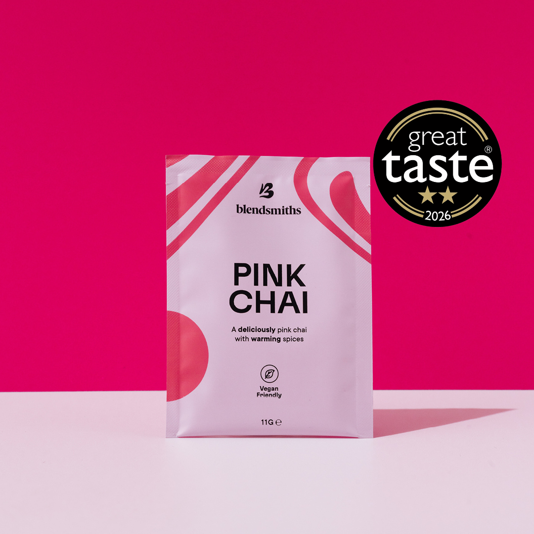 Blendsmiths Pink Chai 11g sample sachet, a single-serve blend showcasing its Great Taste Award 2026 badge.